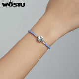 925 Silver Flower Lock Bracelet 3 Leather 17/19CM Women Jewelry