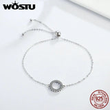 925 Silver Glitter Circle Chain Bracelet Women CQB030