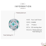 925 Silver Green Flower Round Beads Zircon Charm Bracelet Pendant