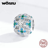 925 Silver Green Flower Round Beads Zircon Charm Bracelet Pendant