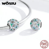 925 Silver Green Flower Round Beads Zircon Charm Bracelet Pendant