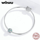 925 Silver Green Flower Round Beads Zircon Charm Bracelet Pendant