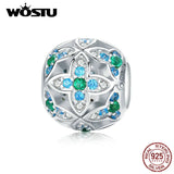 925 Silver Green Flower Round Beads Zircon Charm Bracelet Pendant