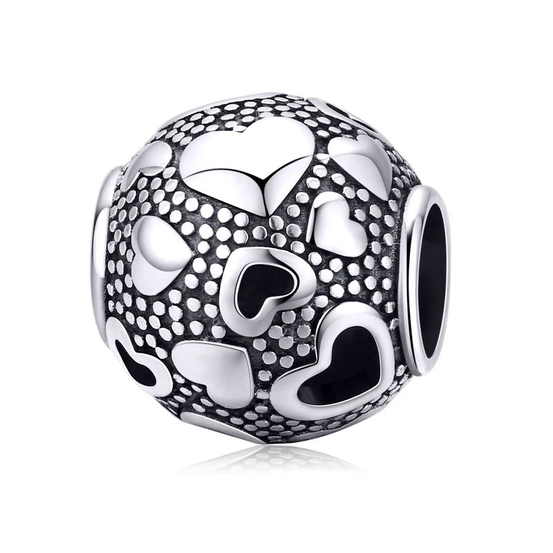 925 Sterling Silver Heart Charm Dangle Mum Beads Fit Charm Bracelet Bangle