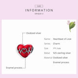 925 Silver Heartbeat Charm Red Enamel Beads Women Bracelet DIY Jewelry