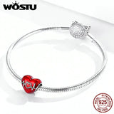 925 Silver Heartbeat Charm Red Enamel Beads Women Bracelet DIY Jewelry