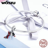 925 Silver Shoes Mirror Pendant Beads Charm Bracelet Jewelry