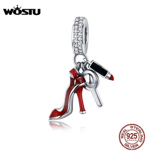 925 Silver Shoes Mirror Pendant Beads Charm Bracelet Jewelry