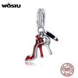 925 Silver Shoes Mirror Pendant Beads Charm Bracelet Jewelry