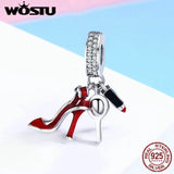 925 Silver Shoes Mirror Pendant Beads Charm Bracelet Jewelry