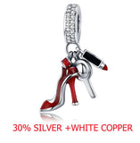 925 Silver Shoes Mirror Pendant Beads Charm Bracelet Jewelry