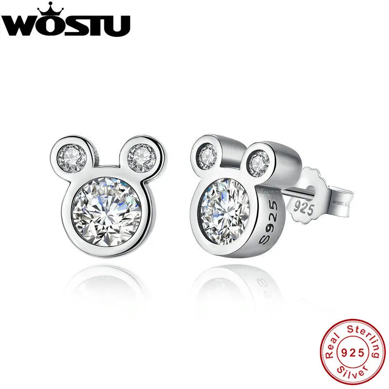 925 Silver Fairy Tale Mouse Stud Earrings Wedding Fine Jewelry Gift