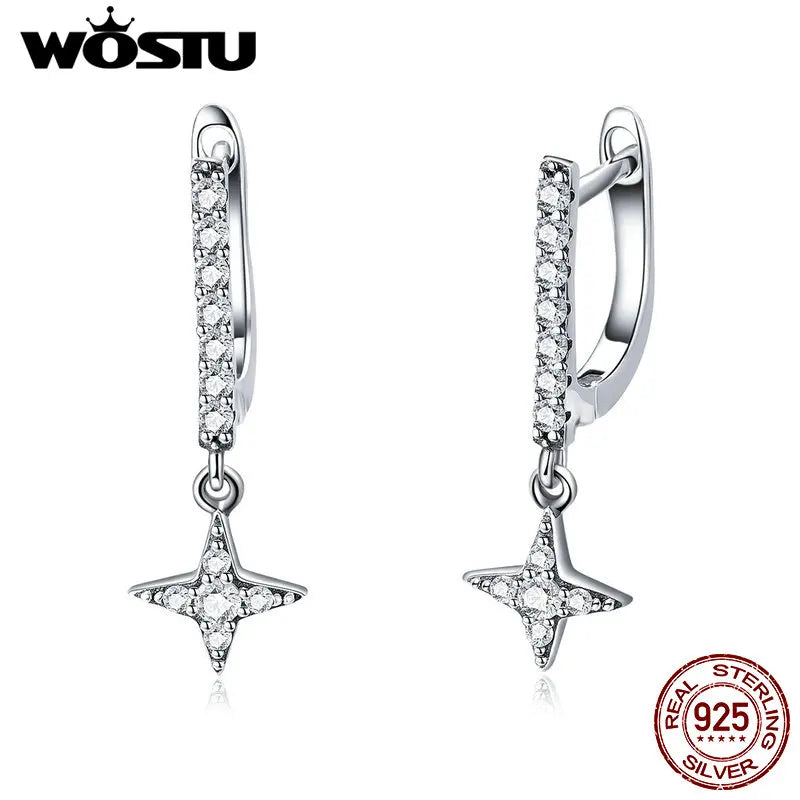 925 Silver Dazzling Stars Drop Earrings For Women Jewelry Gift