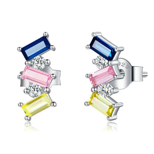 925 Sterling Silver Zircon Stone Hoop Earrings Women Jewelry Gift