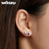 925 Sterling Silver Zircon Stone Hoop Earrings Women Jewelry Gift