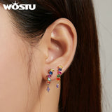 925 Sterling Silver Zircon Stone Hoop Earrings Women Jewelry Gift