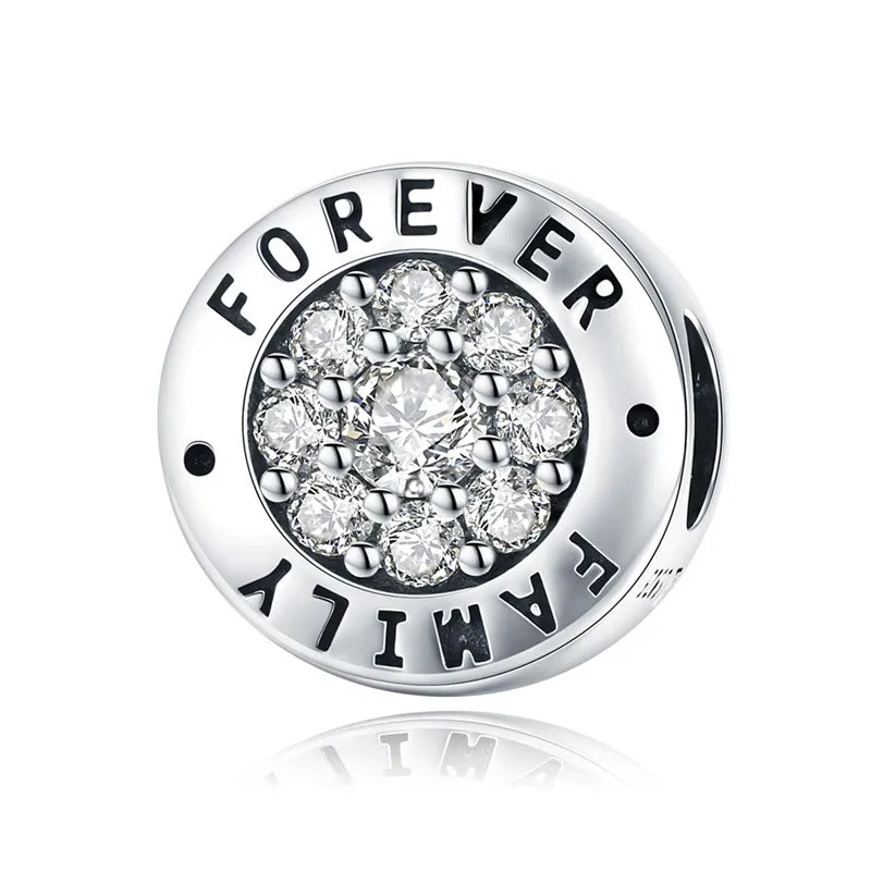 925 Sterling Silver Family Forever Charm for DIY Beads Bracelet CQC814