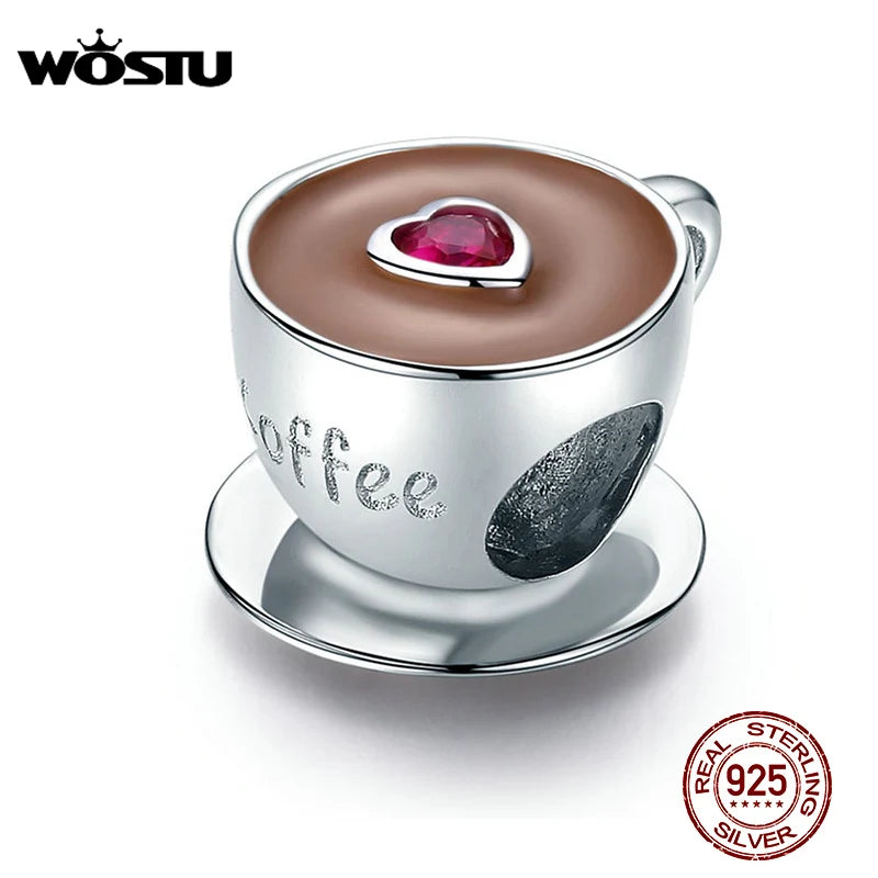 925 Sterling Silver Heart Coffee Cup Bead for Charm Bracelet