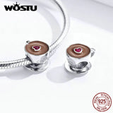 925 Sterling Silver Heart Coffee Cup Bead for Charm Bracelet