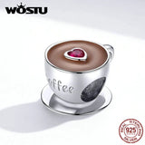 925 Sterling Silver Heart Coffee Cup Bead for Charm Bracelet