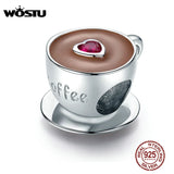925 Sterling Silver Heart Coffee Cup Bead for Charm Bracelet