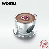 925 Sterling Silver Heart Coffee Cup Bead for Charm Bracelet
