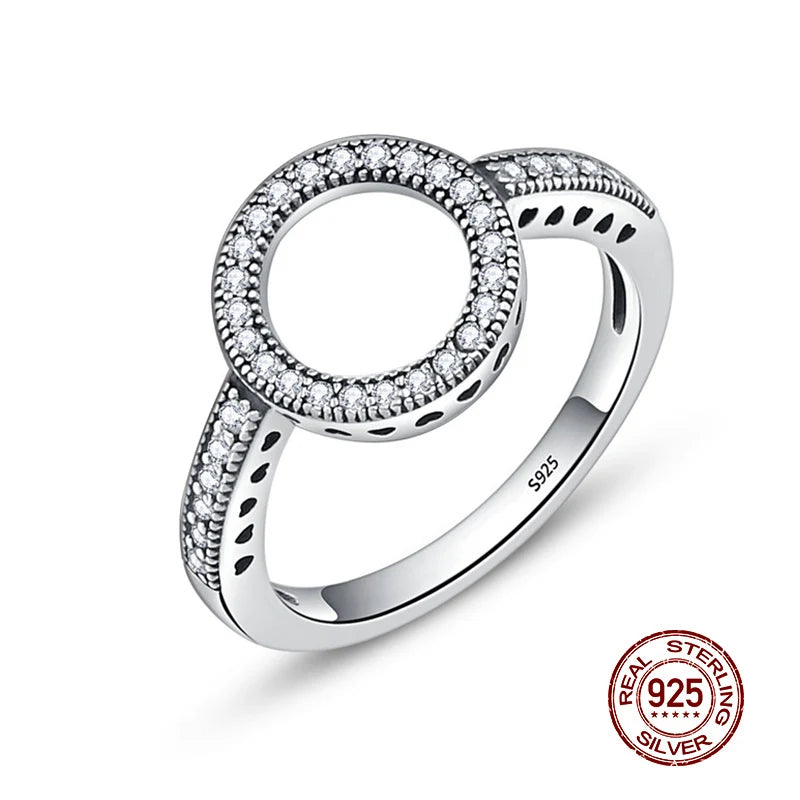 925 Silver Heart CZ Lucky Circle Finger Ring Women Jewelry