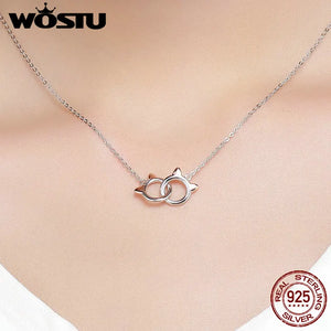 925 Sterling Silver Cat Link Pendant Necklace For Women