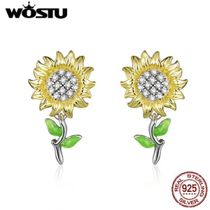 925 Silver Sunflower Stud Earrings Women's Jewelry CQE919