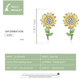 925 Silver Sunflower Stud Earrings Women's Jewelry CQE919