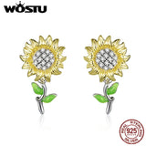 925 Silver Sunflower Stud Earrings Women's Jewelry CQE919