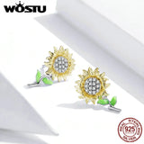 925 Silver Sunflower Stud Earrings Women's Jewelry CQE919