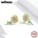 925 Silver Sunflower Stud Earrings Women's Jewelry CQE919