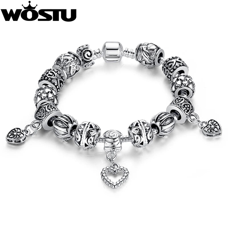 Silver DIY Beads Bracelet Women Charm Bracelets Gift