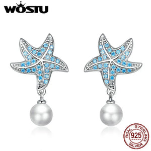 Ocean Starfish Drop Earrings CZ Zircon Silver Jewelry