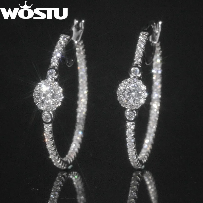 30mm Hoop Earrings Bling AAA Zircon Silver Earrings Bulk Set