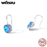 Rainbow Square Quartz 925 Silver Drop Earrings