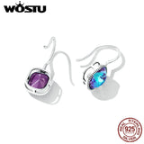 Rainbow Square Quartz 925 Silver Drop Earrings