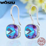 Rainbow Square Quartz 925 Silver Drop Earrings