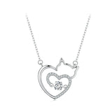 Cat Heart Chain Necklace 925 Sterling Silver Zircon Kitty Links Girl Jewelry