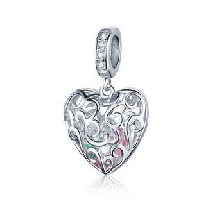 925 Silver Love Heart CZ Bead Bracelet Bangle Pendant FIC1126