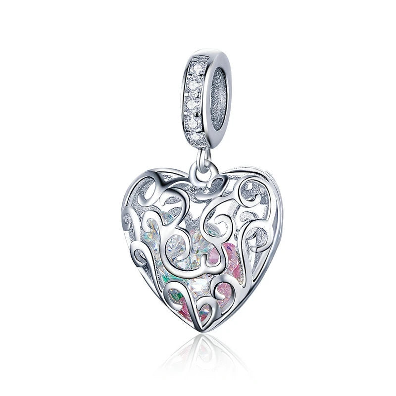 925 Silver Love Heart CZ Bead Bracelet Bangle Pendant FIC1126