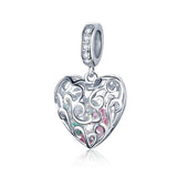 925 Silver Love Heart CZ Bead Bracelet Bangle Pendant FIC1126