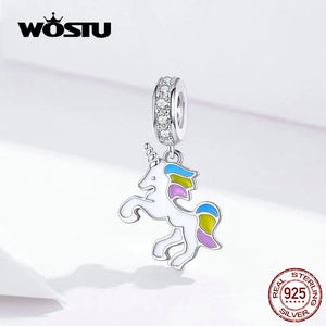 Lucky Unicorn Dangle Charm 925 Sterling Silver Multi-Color Enamel Beads