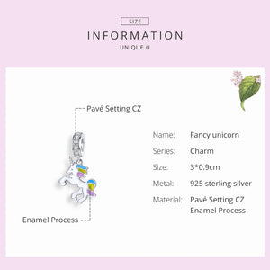 Lucky Unicorn Dangle Charm 925 Sterling Silver Multi-Color Enamel Beads