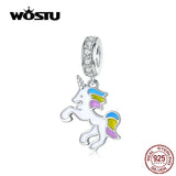 Lucky Unicorn Dangle Charm 925 Sterling Silver Multi-Color Enamel Beads
