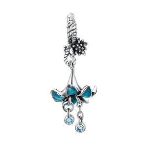 925 Silver Orchid Zircon Beads Bracelet Pendant Women Jewelry Making