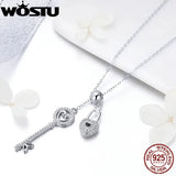 925 Silver Key of Heart Lock Pendant Necklace for Women Gift