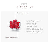 Maple Leaves Charm 925 Sterling Silver Red Enamel Bead Pendant