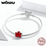 Maple Leaves Charm 925 Sterling Silver Red Enamel Bead Pendant